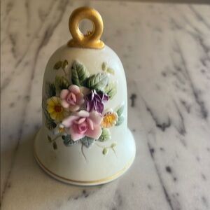 Charming Floral Ceramic Bell with Gold Detail